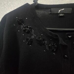 GRW Black Embellished Cardigan Sweater Pearls Beads Flowers Size L